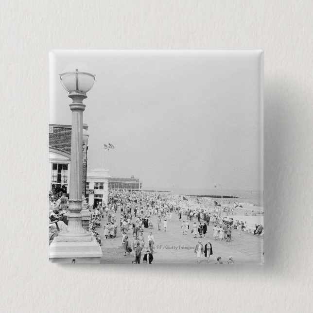 Crowds on esplanade 2 inch square button (Front)