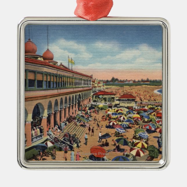 Crowds on the Beach in Front of Casino Metal Ornament (Front)