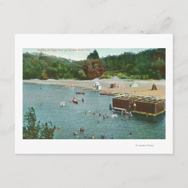 Crowds Swimming in the Russian River Postcard (Front)