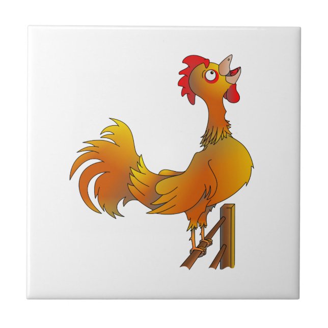 Crowing cartoon bantam rooster tile (Front)