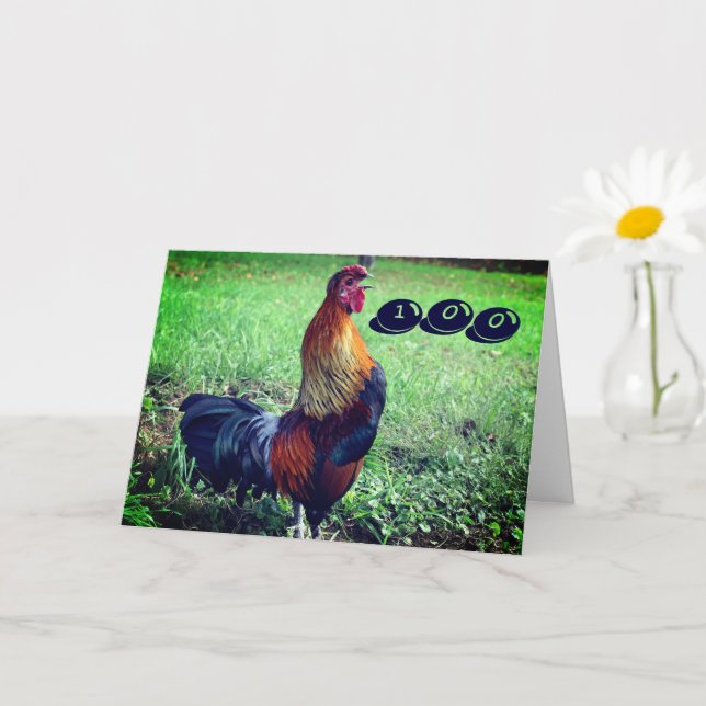 Crowing Rooster Funny 100th Birthday     Card (Small Plant)
