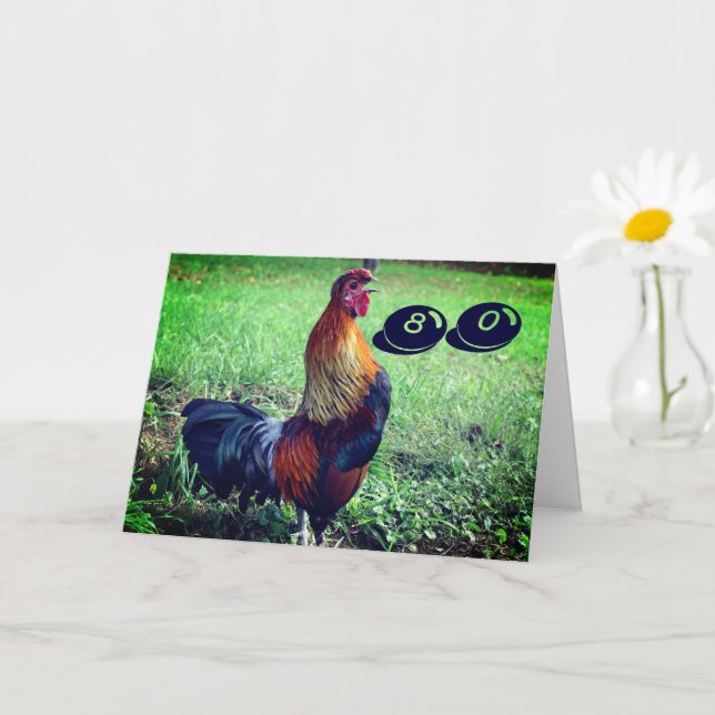 Crowing Rooster Funny 80th Birthday   Card (Small Plant)