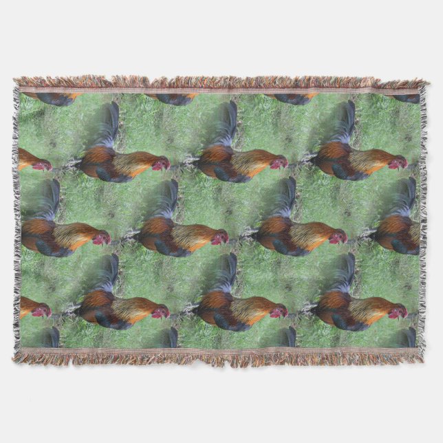 Crowing Rooster Nature Art Pattern Throw Blanket (Front)