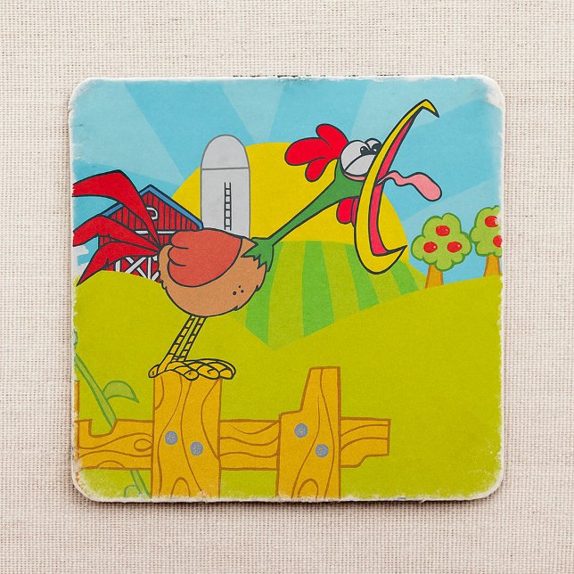 Crowing Rooster On A Farm Square Sticker (Creator Uploaded)