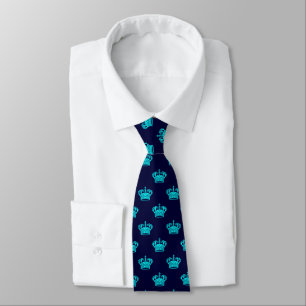 Crown 01 - Cyan on Dark Navy Tie