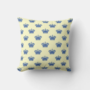 Crown 01 - Navy Blue on Pale Yellow Throw Pillow
