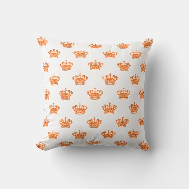 Crown 01 - Orange on White Throw Pillow (Front)