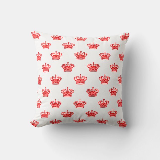 Crown 01 - Red on White Throw Pillow (Front)