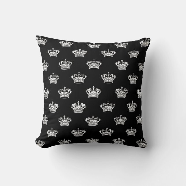 Crown 01 - White on Black Throw Pillow (Front)