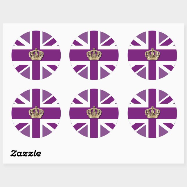  Crown and British Union Jack Flag Classic Round S Sticker (Sheet)