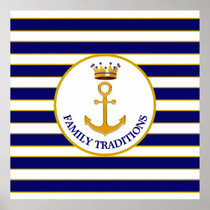 Crown and Golden Anchor on Blue & White Poster