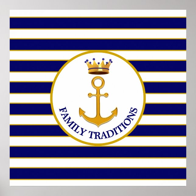 Crown and Golden Anchor on Blue & White Poster (Front)