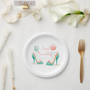 Crown and High Heels – Glamourous Pink & Mint Them Paper Plate