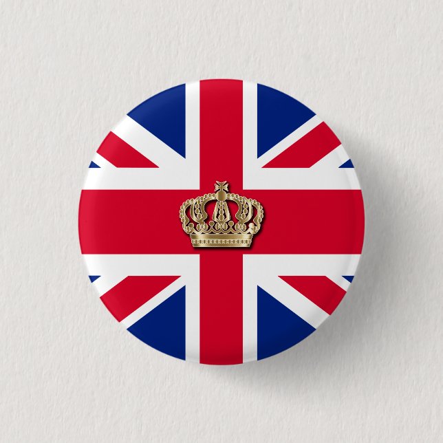 Crown and Union Jack Patriotic 3 Cm Round Badge 1 Inch Round Button (Front)