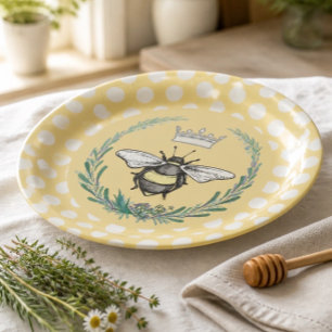 Crown Bee Assiettes en papier à pois en nid d'ab