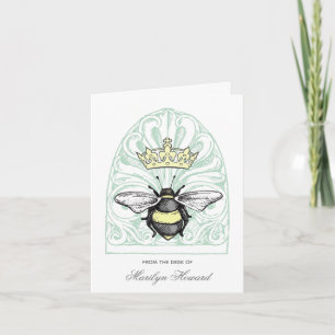 Crown Bee (Green) Personalized Note Card