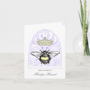 Crown Bee (Purple)   Personalized Note Cards