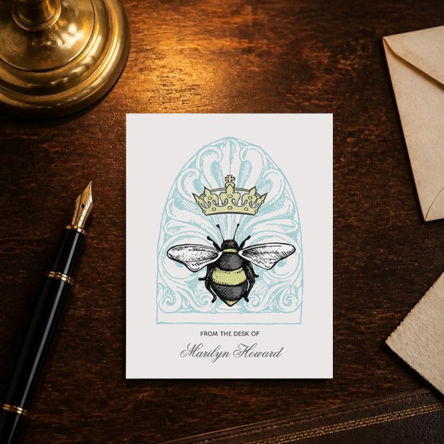 Crown Bee (Teal) | Personalized Note Cards (Creator Uploaded)