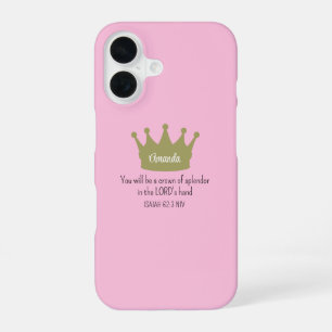 Crown Bible Verse Christian Faith Light Pink iPhone 16 Case