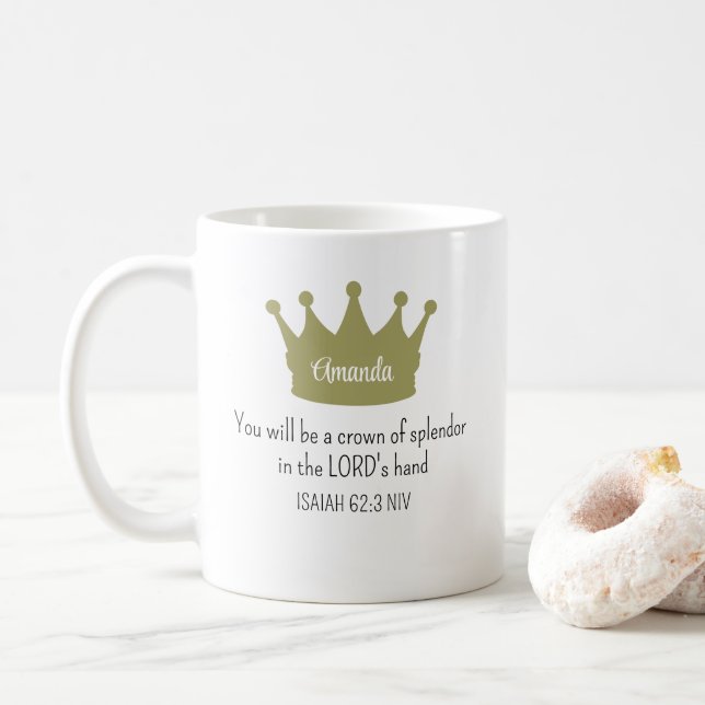 Crown Bible Verse Christian Faith White Coffee Mug (With Donut)