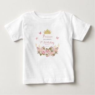 Crown   Butterflies Floral Princess 1st Birthday Baby T-Shirt