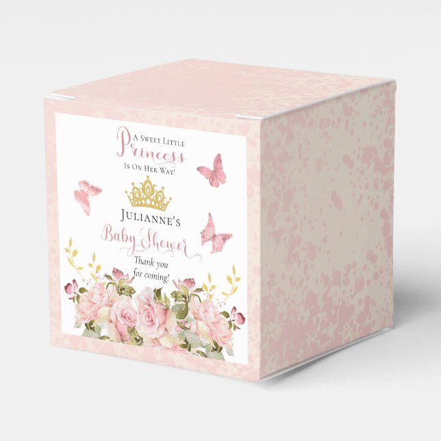Crown | Butterflies Floral Princess Baby Shower Favor Box (Front Side)