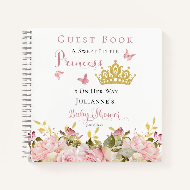 Crown | Butterflies Floral Princess Baby Shower Fo Notebook (Front)