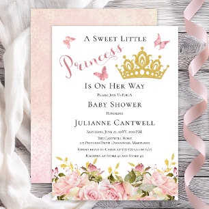 Crown   Butterflies Floral Princess Baby Shower Invitation
