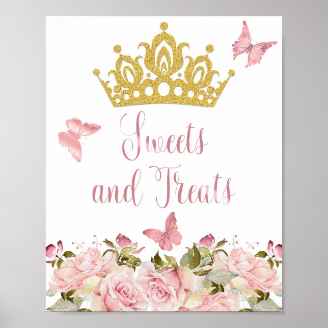 Crown Butterflies Pink Floral Sweets & Treats Poster (Front)