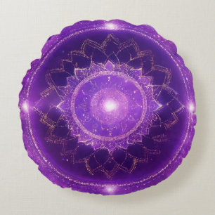 Crown Chakra Purple Mandala Meditation Round Pillow
