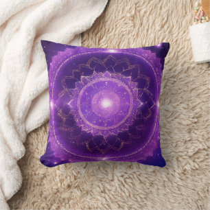Crown Chakra Purple Mandala Throw Pillow