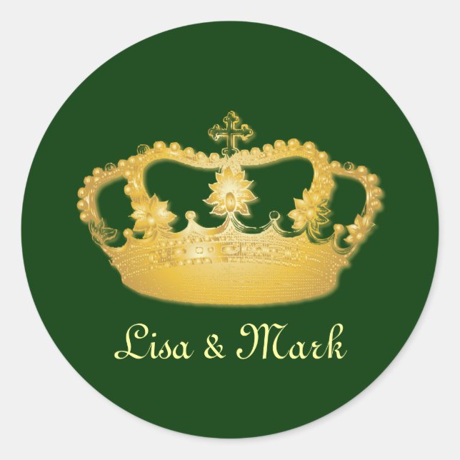 Crown Design II -  Gold Classic Round Sticker (Front)
