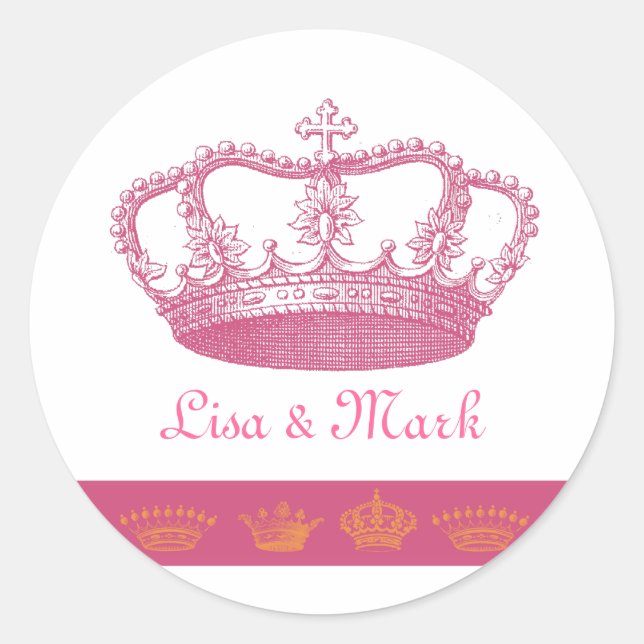 Crown Designs - Pink Classic Round Sticker (Front)