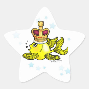 Crown Fish ~ funny cute royal monarch cartoon Star Sticker