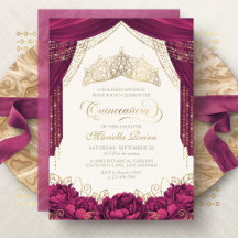 Crown Floral Burgundy Modern Quinceanera