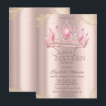Crown Gold Glitter Corners Rose Gold Sweet 16   Invitation<br><div class="desc">A modern,  chic and glamorous Sweet 16 with gold glitter on a corner and crown on a rose gold background.</div>