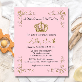 Crown Gold Pink Princess Baby Shower Invitation