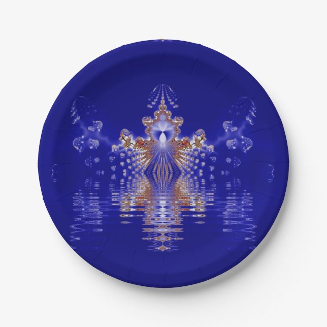 Crown Lake Blue Crystal Fractal Paper Plate (Front)