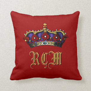 Crown Monogram Regal Touch Dark Red Throw Pillow