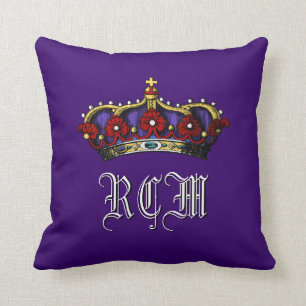 Crown Monogram Regal Touch Purple Throw Pillow