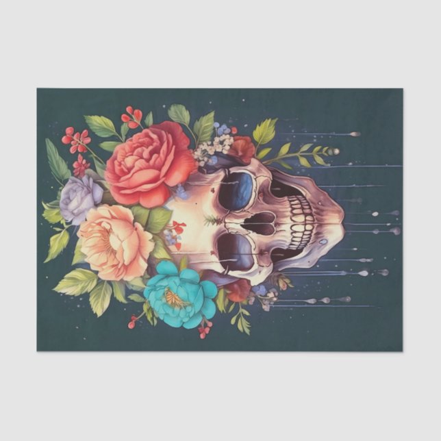 Crown of Petals & Tears, Skull & Garden Florals Tissue Paper (Front)