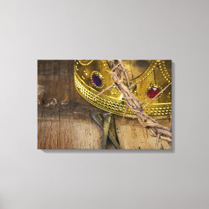 crown of thorns and gold crown with nails canvas print