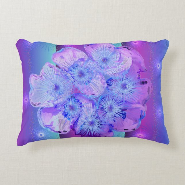 Crown of Thorns Digital Design Pink, Teal & Blue Accent Pillow (Front)