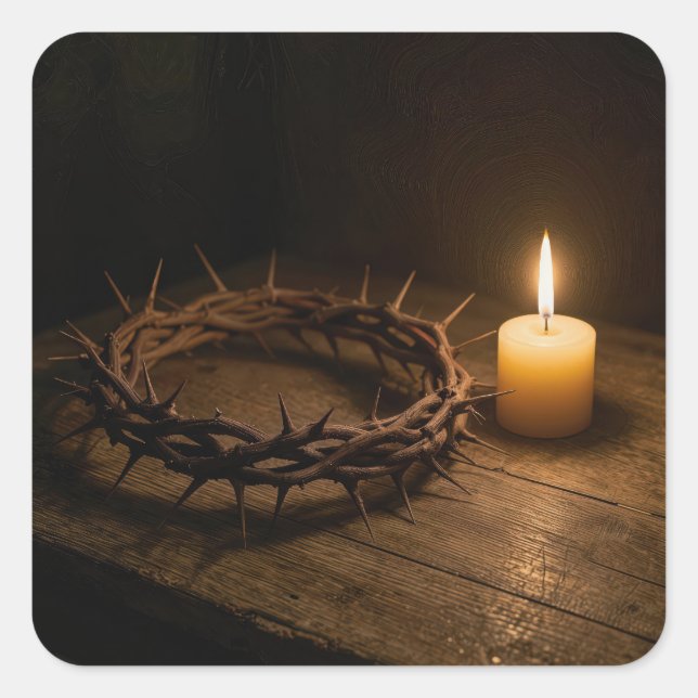 Crown of Thorns Illuminated By a Candle Square Sticker (Front)