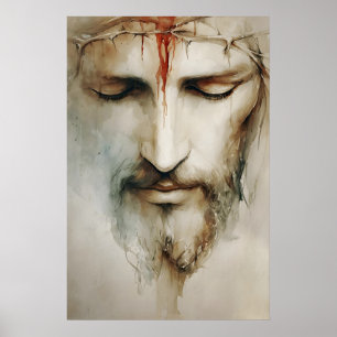 Crown Of Thorns Jesus Portrait – Watercolor Poster