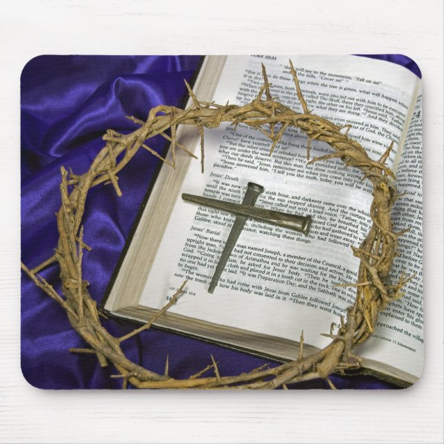 Crown Of Thorns with Old Nails on Bible Mouse Pad (Front)