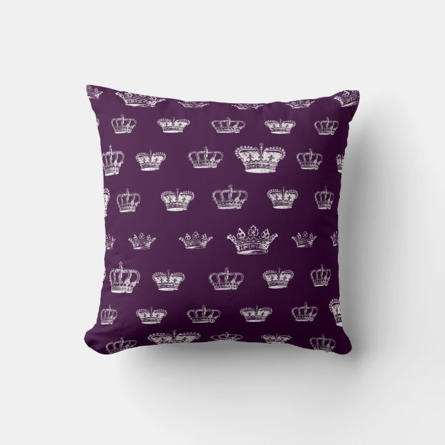 Crown Pattern in White Throw Pillow (Front)