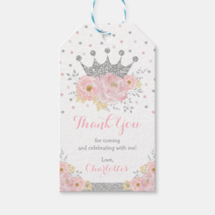 Crown Princess Baby Girl 1st Birthday Pink Silver Gift Tags