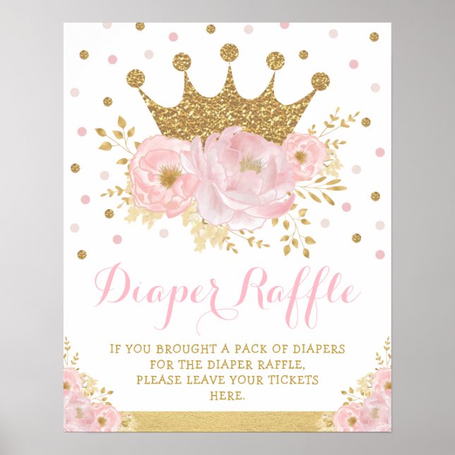 Crown Princess Blush Floral Baby Diaper Raffle Poster (Front)