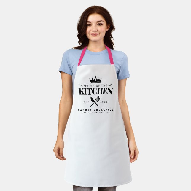 Crown Queen of The Kitchen Lady Chef Personalized Apron (Worn)